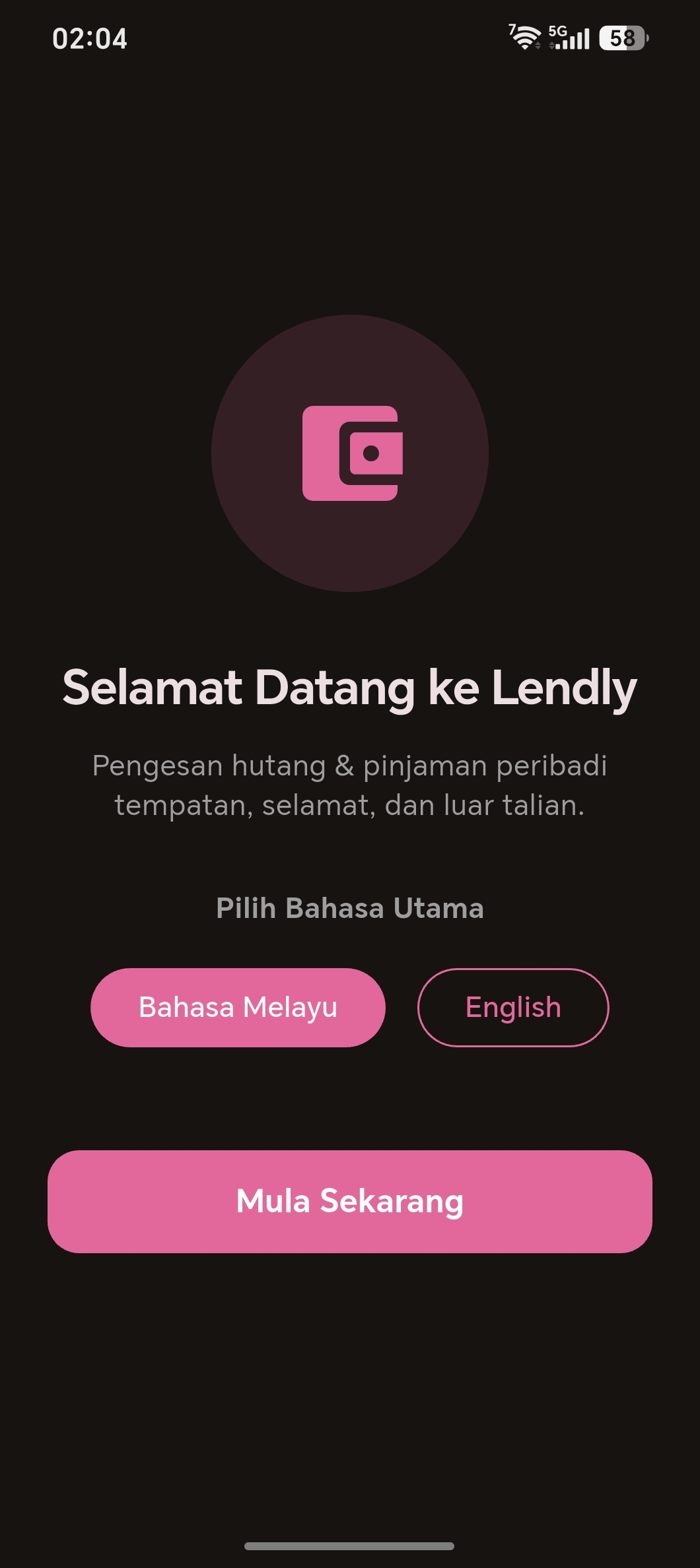 Lumbayar bilingual onboarding screen