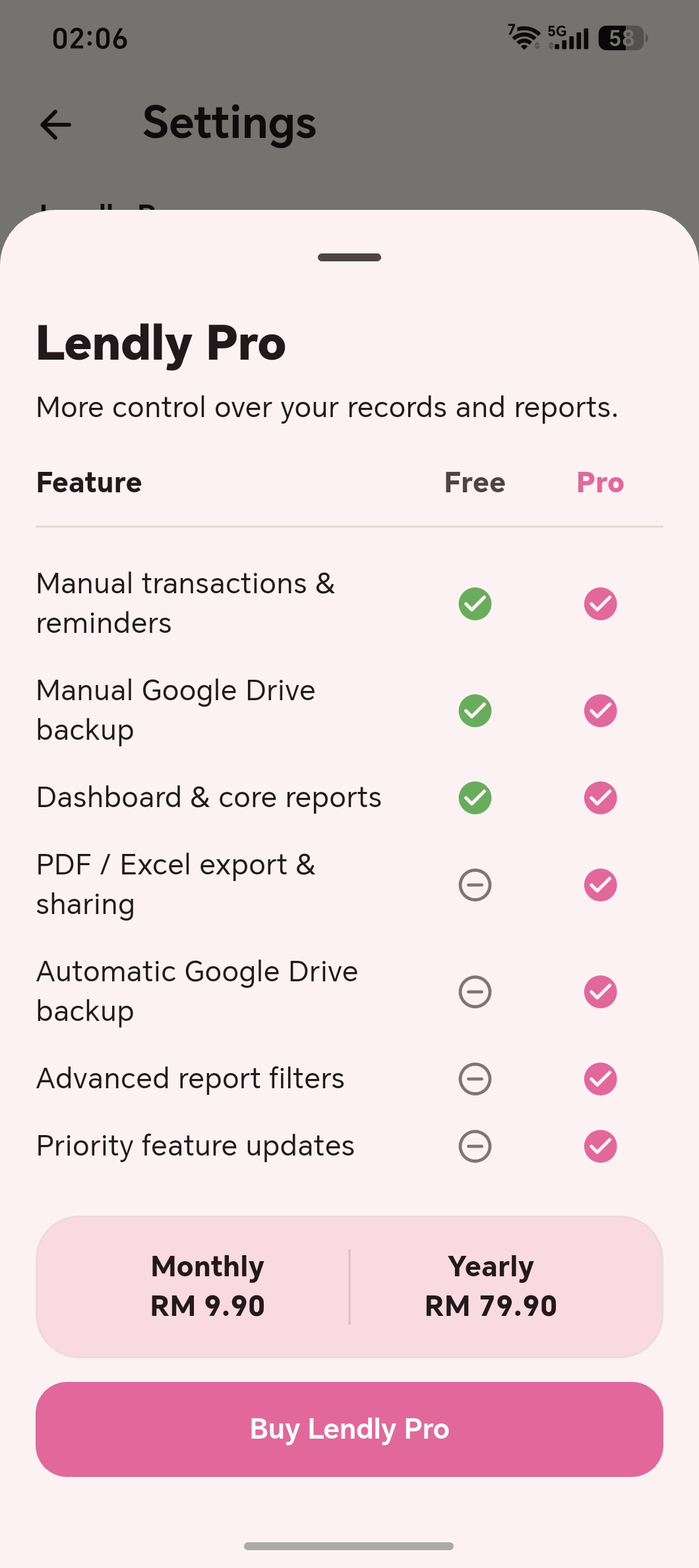 Lumbayar Pro plans and feature comparison